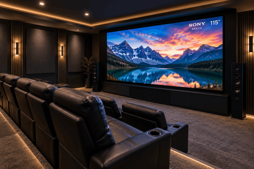 Home theater with ultra large tv installation in alabama